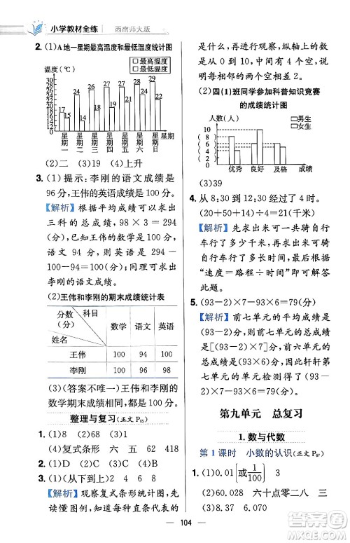 陕西人民教育出版社2024年春小学教材全练四年级数学下册西南师大版答案