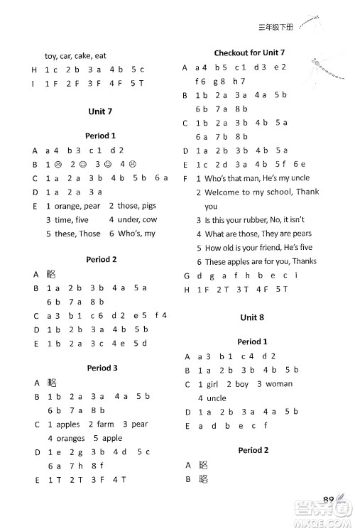 译林出版社2024年春课课练小学英语三年级英语下册通用版答案 译林出版社2024年春课课练小学英语三年级英语下册通用版答案