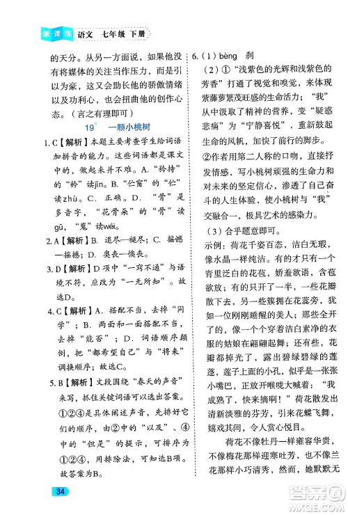 西安出版社2024年春课课练同步训练七年级语文下册人教版答案 西安出版社2024年春课课练同步训练七年级语文下册人教版答案