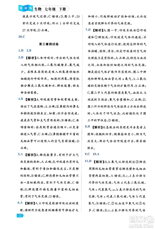 西安出版社2024年春课课练同步训练七年级生物下册人教版答案 西安出版社2024年春课课练同步训练七年级生物下册人教版答案