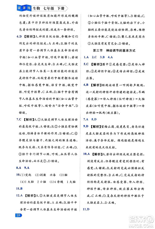 西安出版社2024年春课课练同步训练七年级生物下册人教版答案 西安出版社2024年春课课练同步训练七年级生物下册人教版答案