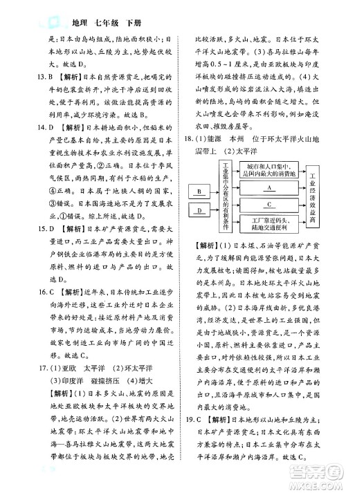 西安出版社2024年春课课练同步训练七年级地理下册人教版答案