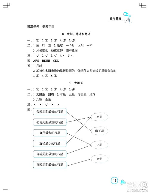 湖北教育出版社2024年春长江作业本课堂作业六年级科学下册人教鄂教版答案