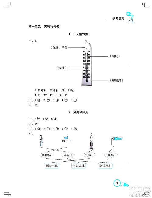 湖北教育出版社2024年春长江作业本课堂作业四年级科学下册人教鄂教版答案