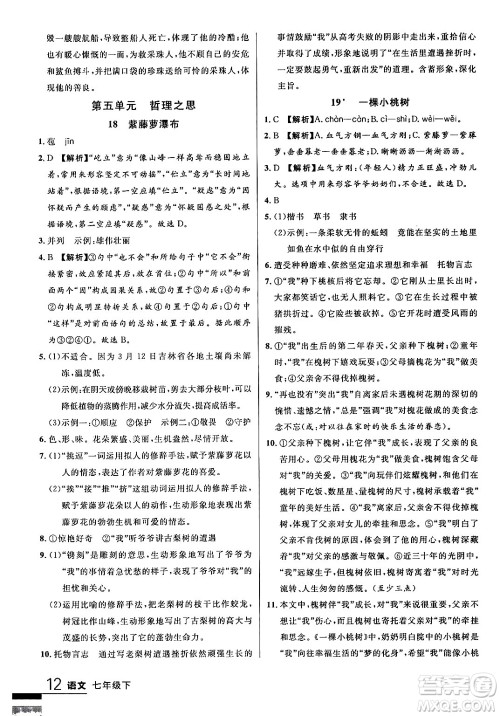 延边大学出版社2024年春品至教育一线课堂七年级语文下册通用版答案