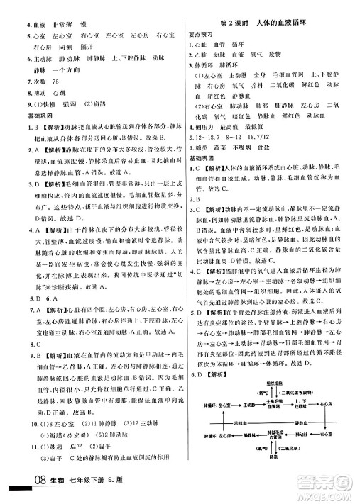 吉林教育出版社2024年春品至教育一线课堂七年级生物下册苏教版答案