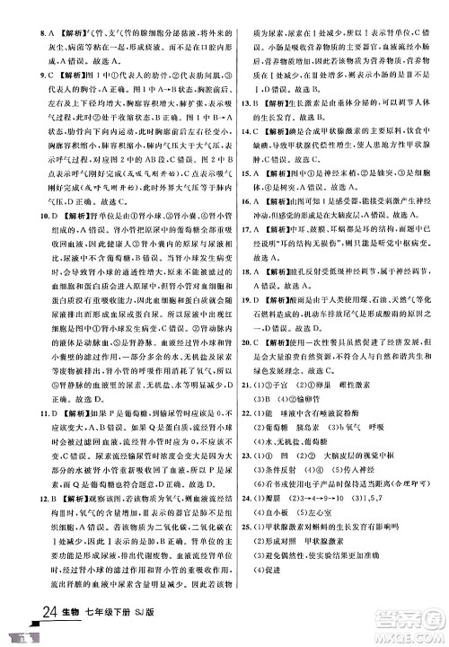 吉林教育出版社2024年春品至教育一线课堂七年级生物下册苏教版答案