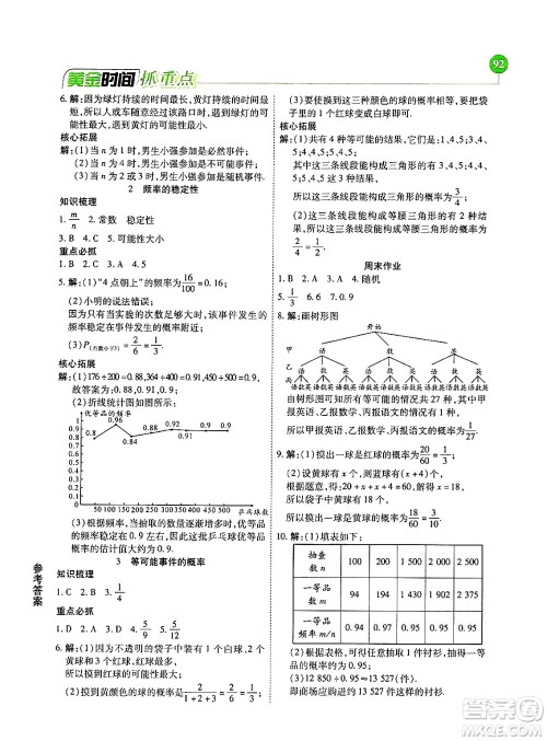 天津科学技术出版社2024年春优化设计课课练黄金时间七年级数学下册北师大版答案