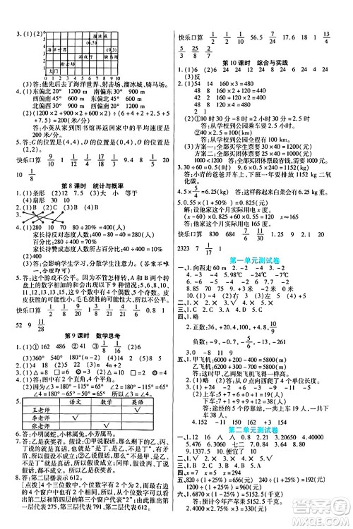 天津科学技术出版社2024年春云顶课堂六年级数学下册人教版答案