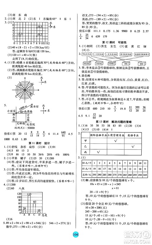 天津科学技术出版社2024年春云顶课堂六年级数学下册北师大版答案