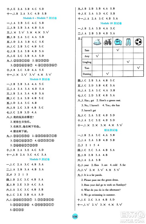 天津科学技术出版社2024年春云顶课堂三年级英语下册外研版答案