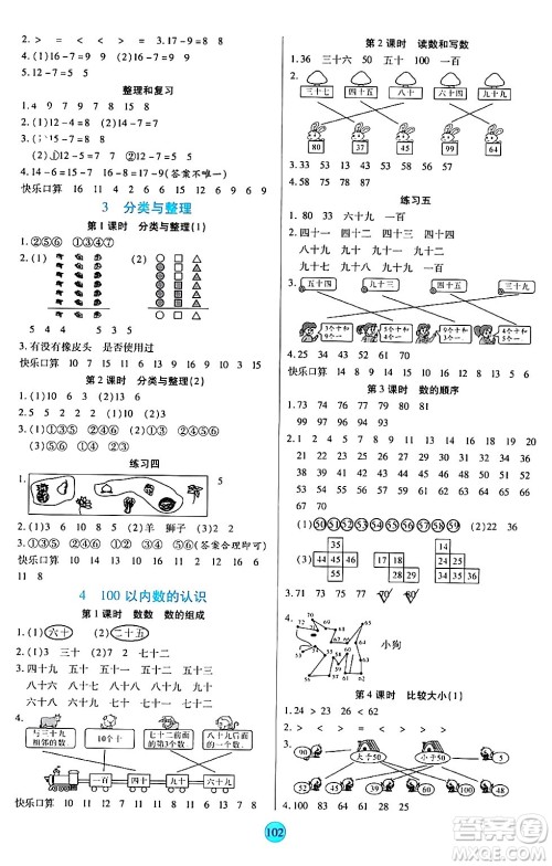 天津科学技术出版社2024年春云顶课堂一年级数学下册人教版答案