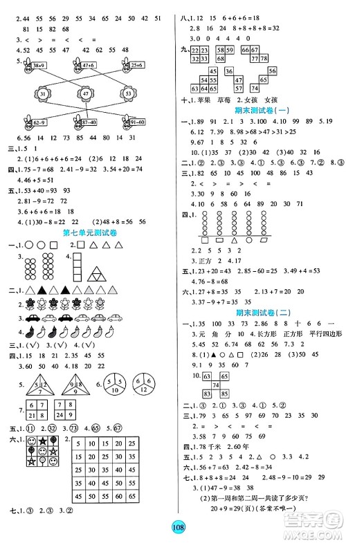 天津科学技术出版社2024年春云顶课堂一年级数学下册人教版答案