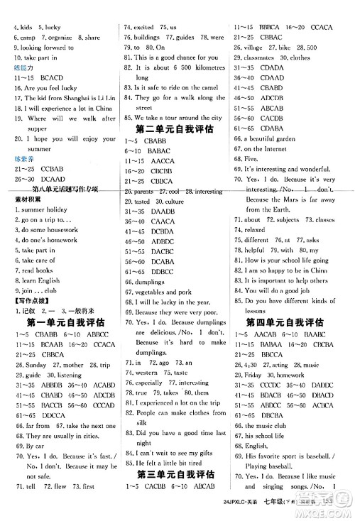 江西高校出版社2024年春金牌学练测创新作业设计七年级英语下册冀教版答案