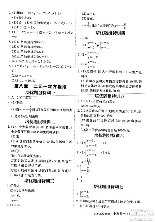 江西高校出版社2024年春金牌学练测创新作业设计七年级数学下册课标版答案