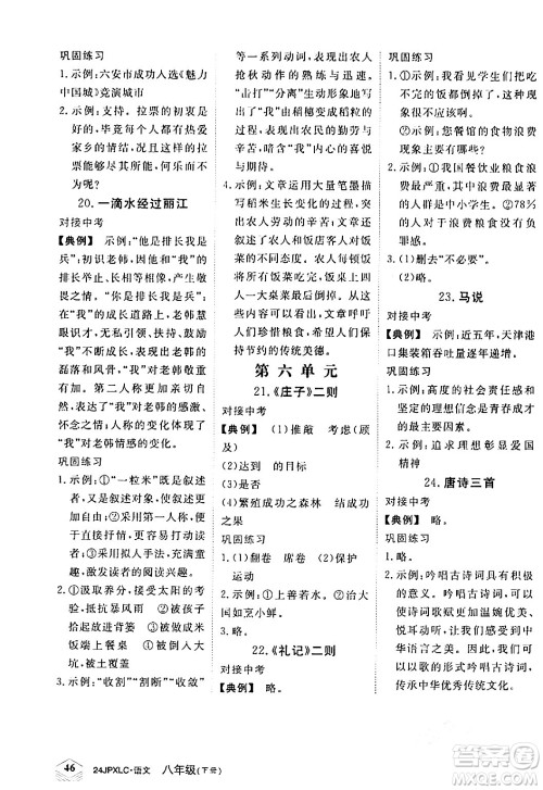 江西高校出版社2024年春金牌学练测创新作业设计八年级语文下册课标版答案