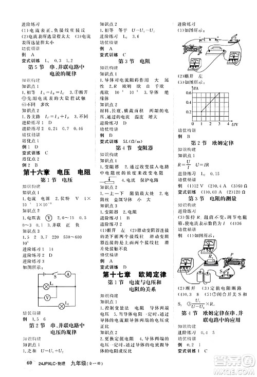 江西高校出版社2024年春金牌学练测创新作业设计九年级物理下册课标版答案