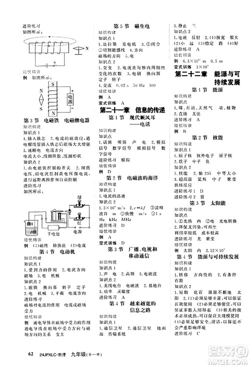 江西高校出版社2024年春金牌学练测创新作业设计九年级物理下册课标版答案