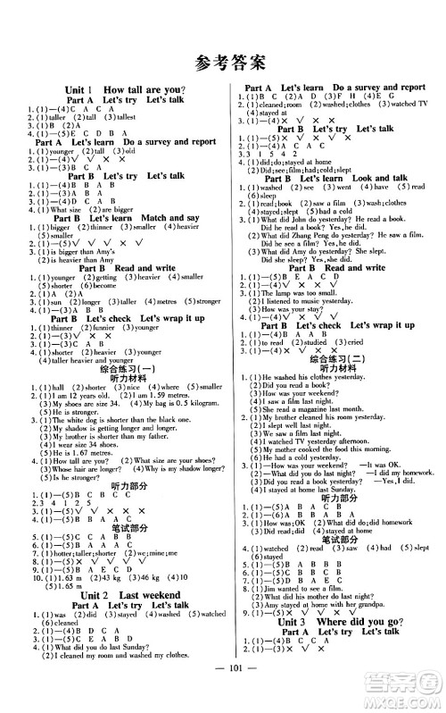 阳光出版社2024年春快乐练习作业本六年级英语下册人教版答案 阳光出版社2024年春快乐练习作业本六年级英语下册人教版答案