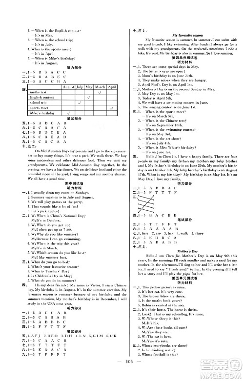 阳光出版社2024年春快乐练习作业本五年级英语下册人教版答案