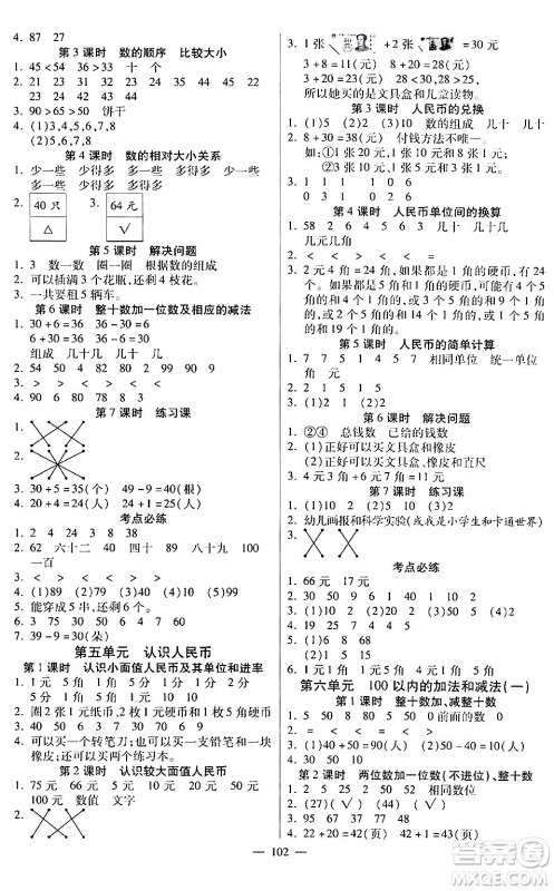 阳光出版社2024年春快乐练习作业本一年级数学下册人教版答案