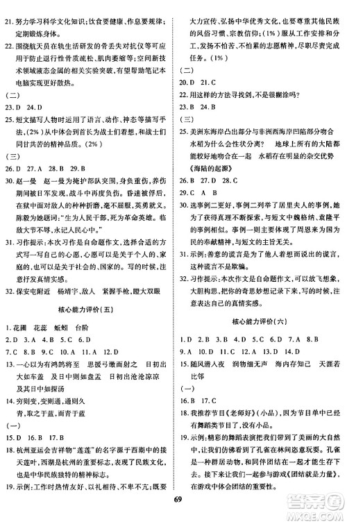 沈阳出版社2024年春培优小状元优秀三好生分层作业六年级语文下册通用版答案