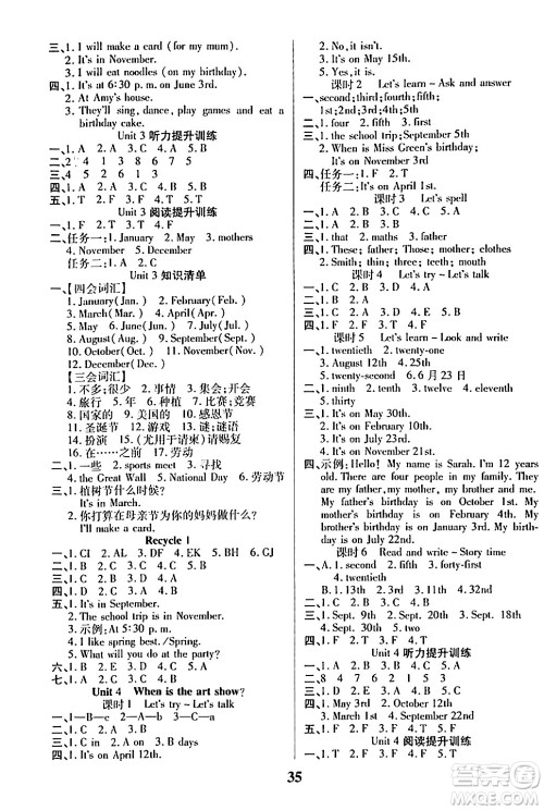 沈阳出版社2024年春培优小状元优秀三好生分层作业五年级英语下册通用版答案