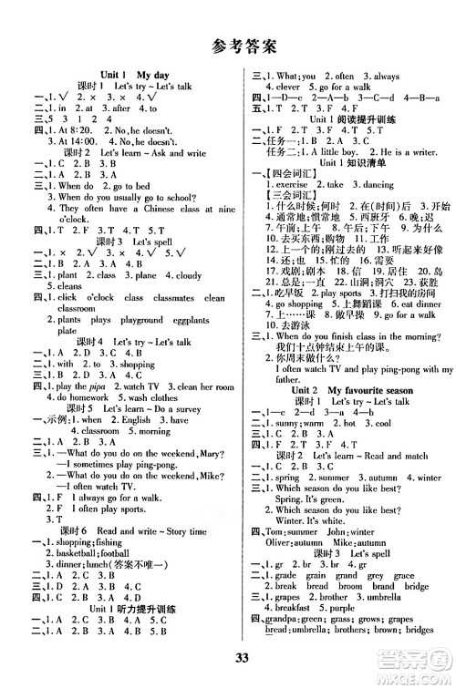 沈阳出版社2024年春培优小状元优秀三好生分层作业五年级英语下册通用版答案