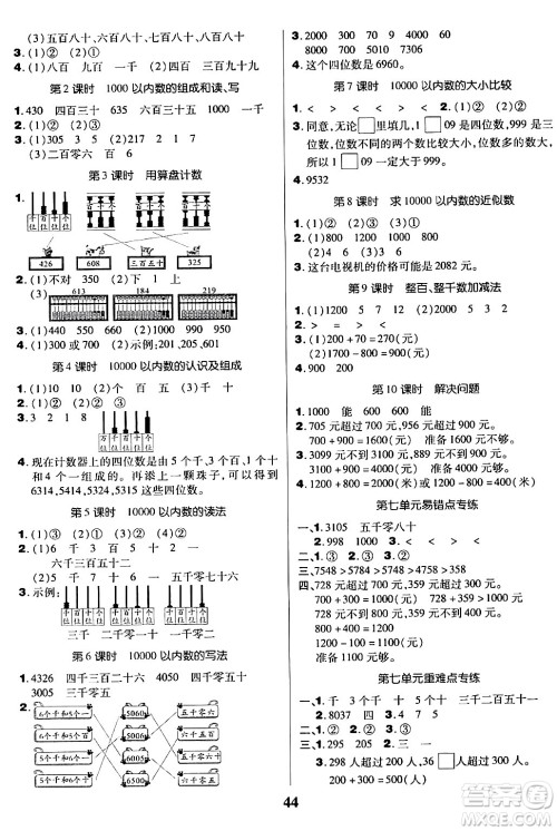 沈阳出版社2024年春培优小状元优秀三好生分层作业二年级数学下册人教版答案