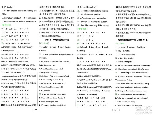 陕西师范大学出版总社有限公司2024年春小学学霸冲A卷四年级英语下册人教版答案