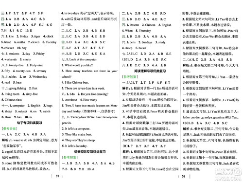 陕西师范大学出版总社有限公司2024年春小学学霸冲A卷四年级英语下册人教版答案