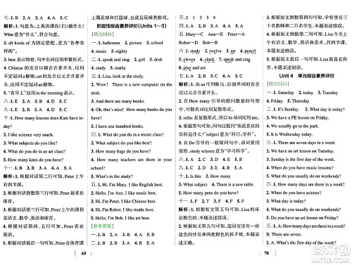 陕西师范大学出版总社有限公司2024年春小学学霸冲A卷四年级英语下册人教版答案