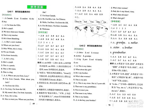 陕西师范大学出版总社有限公司2024年春小学学霸冲A卷三年级英语下册人教版答案