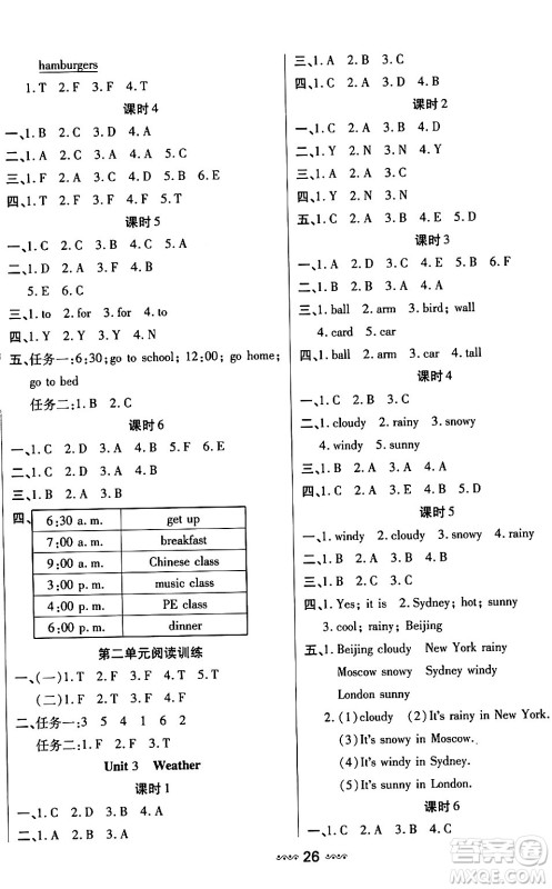 河北少年儿童出版社出版社2024年春轻松练一线课堂四年级英语下册人教版答案