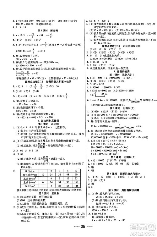 河北少年儿童出版社出版社2024年春轻松练一线课堂六年级数学下册人教版答案