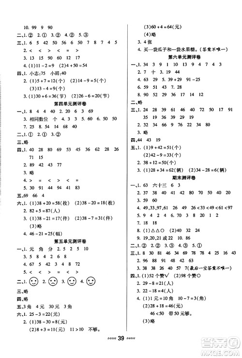 河北少年儿童出版社出版社2024年春轻松练一线课堂一年级数学下册人教版答案