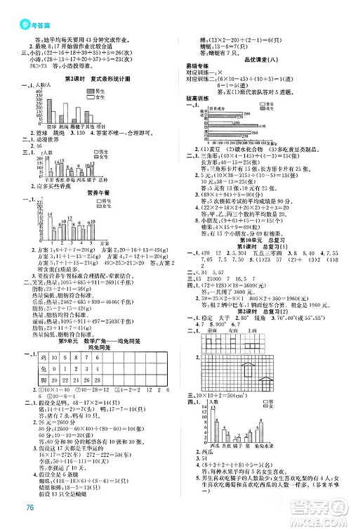 安徽师范大学出版社2024年春品优课堂四年级数学下册人教版答案