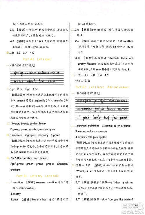 陕西师范大学出版总社有限公司2024年春黄冈同步练一日一练五年级英语下册人教PEP版三起点答案 陕西师范大学出版总社有限公司2024年春黄冈同步练一日一练五年级英语下册人教PEP版三起点答案