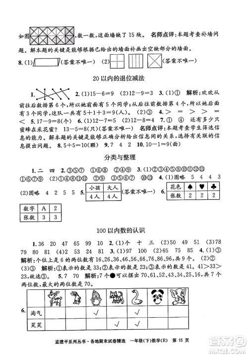 浙江工商大学出版社2024年春孟建平各地期末试卷精选一年级数学下册人教版浙江专版答案 浙江工商大学出版社2024年春孟建平各地期末试卷精选一年级数学下册人教版浙江专版答案