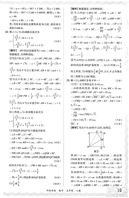 江西人民出版社2024年春王朝霞各地期末试卷精选九年级数学下册人教版河南专版答案