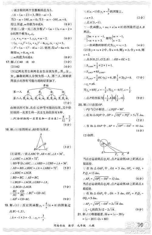 江西人民出版社2024年春王朝霞各地期末试卷精选九年级数学下册人教版河南专版答案 江西人民出版社2024年春王朝霞各地期末试卷精选九年级数学下册人教版河南专版答案