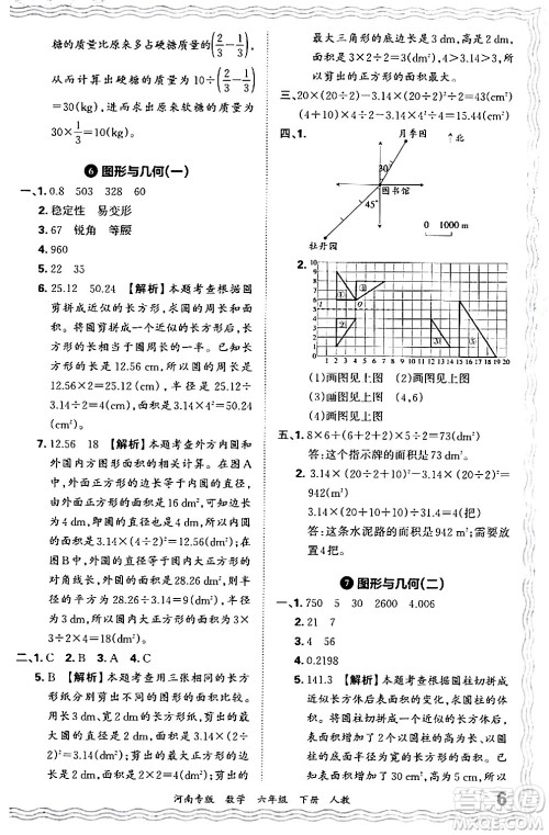 江西人民出版社2024年春王朝霞各地期末试卷精选六年级数学下册人教版河南专版答案