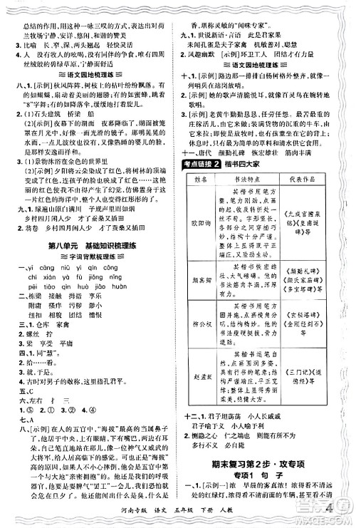江西人民出版社2024年春王朝霞各地期末试卷精选五年级语文下册人教版河南专版答案 江西人民出版社2024年春王朝霞各地期末试卷精选五年级语文下册人教版河南专版答案
