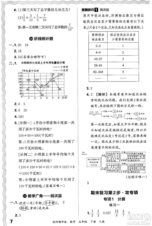 江西人民出版社2024年春王朝霞各地期末试卷精选五年级数学下册人教版洛阳专版答案