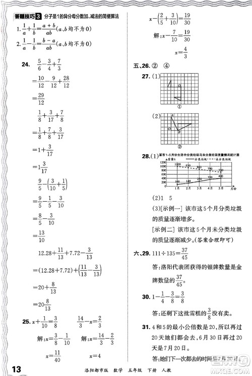 江西人民出版社2024年春王朝霞各地期末试卷精选五年级数学下册人教版洛阳专版答案