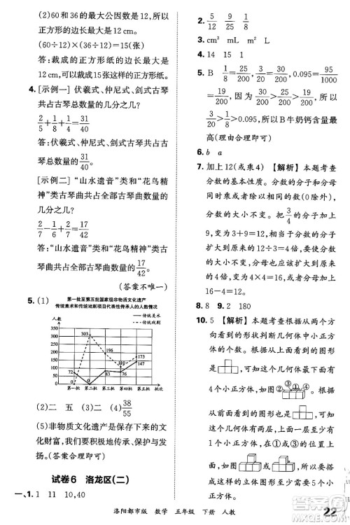 江西人民出版社2024年春王朝霞各地期末试卷精选五年级数学下册人教版洛阳专版答案