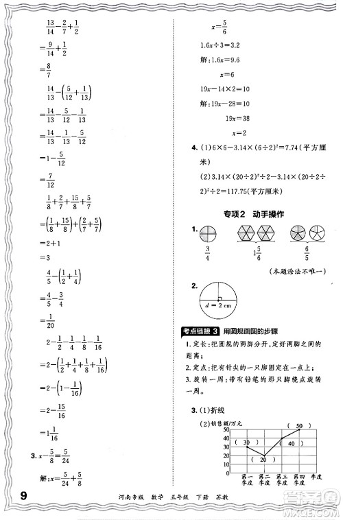 江西人民出版社2024年春王朝霞各地期末试卷精选五年级数学下册苏教版河南专版答案