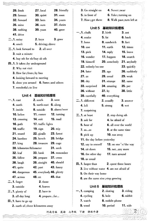 江西人民出版社2024年春王朝霞各地期末试卷精选七年级英语下册译林牛津版河南专版答案