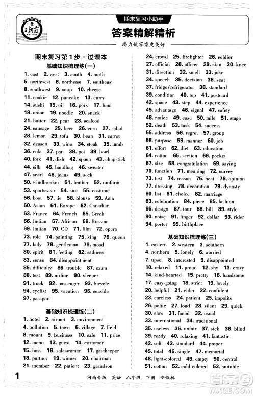 江西人民出版社2024年春王朝霞各地期末试卷精选八年级英语下册新课标版河南专版答案 江西人民出版社2024年春王朝霞各地期末试卷精选八年级英语下册新课标版河南专版答案