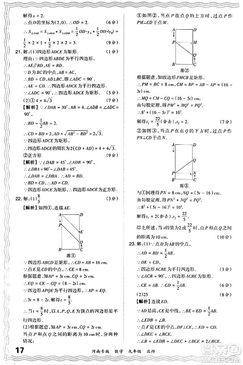 江西人民出版社2024年春王朝霞各地期末试卷精选九年级数学下册北师大版河南专版答案